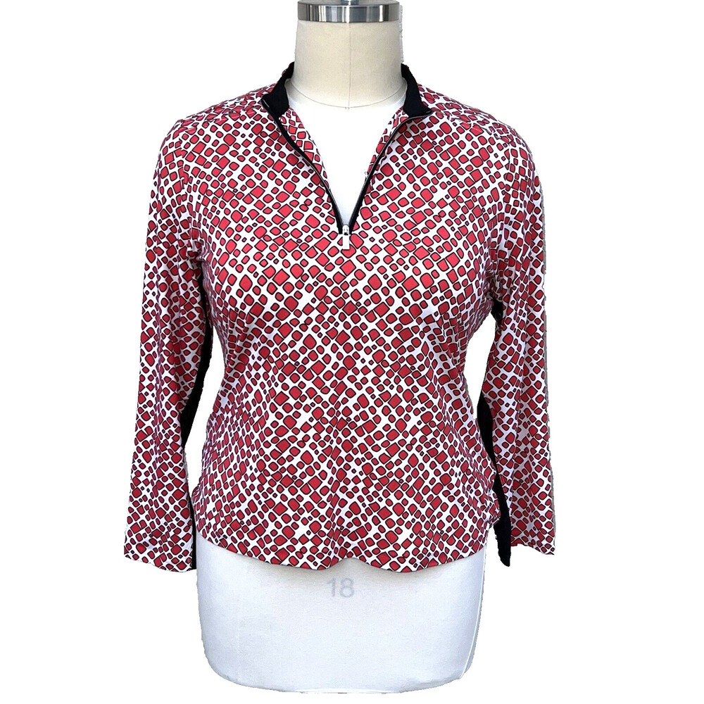 Tail - Women's Red and White Geometry Print Half Zip Pullover Sweatshirt XL